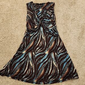 Abstract Animal Print Sleeveless Dress Size 16 Cinched In Front Stretchy Comfy